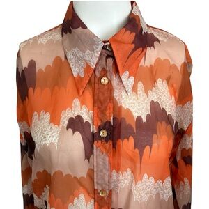 Vintage 70’s Sheer Dagger Collar Abstract Pattern Disco Shirt L XL by Lady Winn